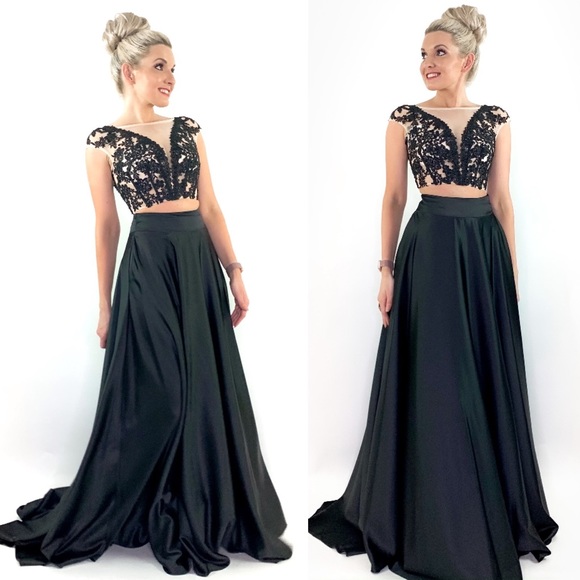 Black Lace Aline Prom Pageant Dress - Picture 6 of 8